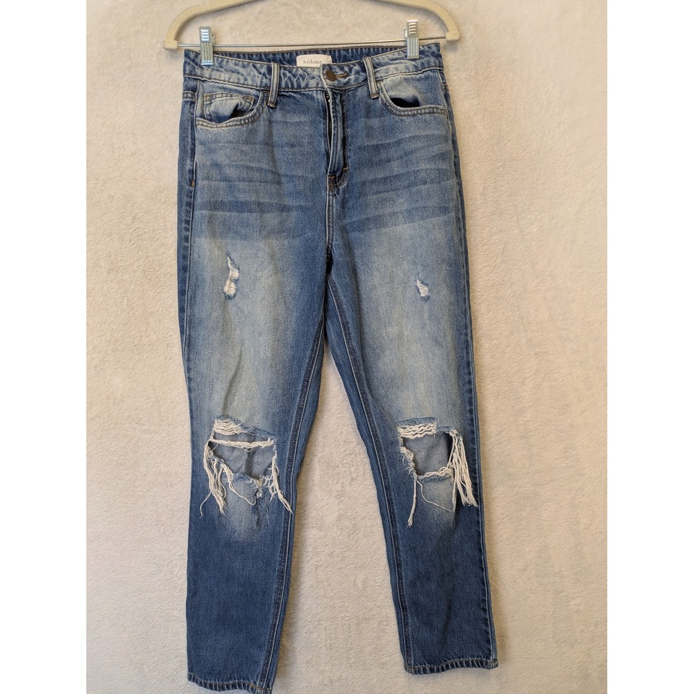 bohme Distressed Straight‎ Leg Jeans Women's 27 Blue High Rise Ripped Denim